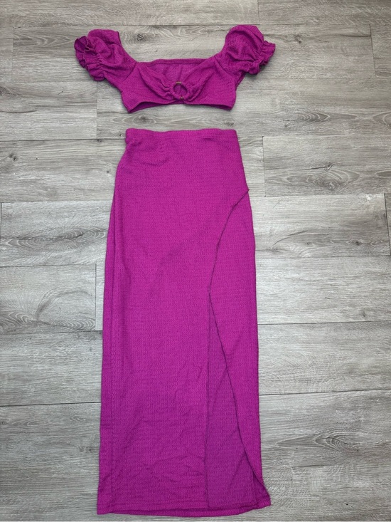 SHEIN Dresses & Skirts - Purple Textured 2 Piece Skirt Set Puff Sleeve Crop Top Wrap Maxi Skirt XS